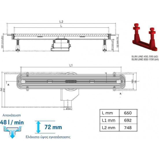 Κανάλι Ντουζiέρας Σιφών Confluo Premium Slim Line 650 65cm Ανοξείδωτο Χρωμέ
